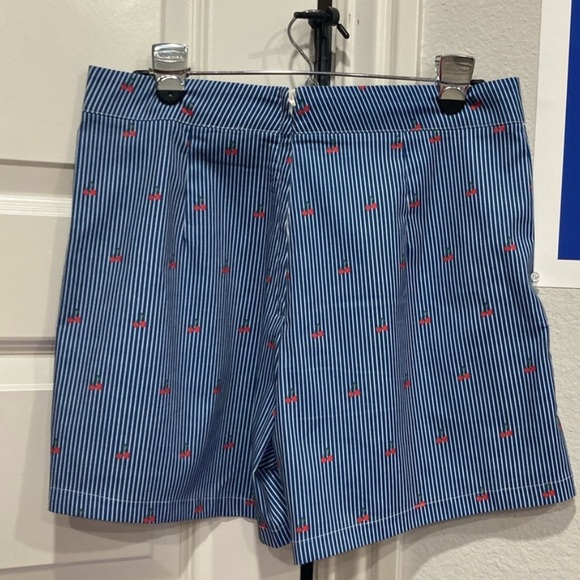 Voodoo Vixen High Waisted Blue Striped Shorts with Red Cherry Details Rockabilly - Picture 4 of 4